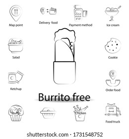 fast food burrito, free outline icon. Set of food illustration icon. Signs and symbols can be used for web, logo, mobile app, UI, UX on white background