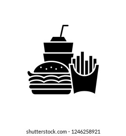 Fast food business black icon, vector sign on isolated background. Fast food business concept symbol, illustration 