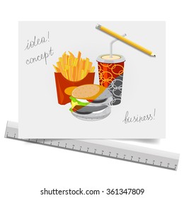 fast food. Business idea.Business idea drawn fast food