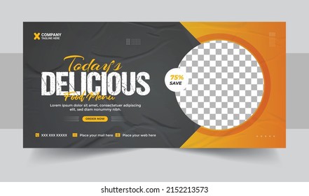 Fast food business promotion web banner template design, Restaurant healthy burger online sale social media marketing cover or flyer