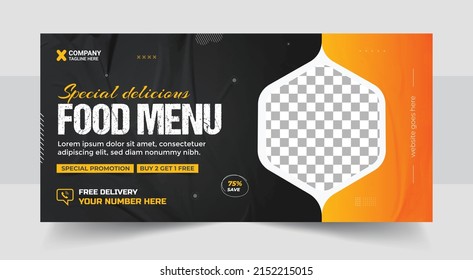 Fast food business promotion web banner template design, Restaurant healthy burger online sale social media marketing food cover or flyer