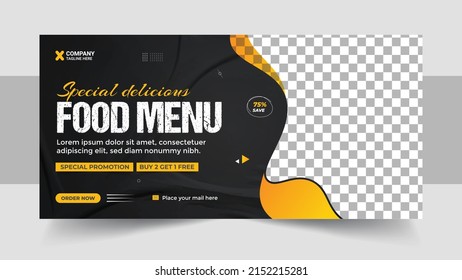 Fast food business promotion web banner template design, Restaurant healthy burger online sale social media marketing cover or flyer vector