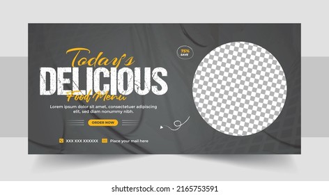 Fast food business promotion web banner template design, Restaurant healthy burger online sale social media marketing cover or flyer template
