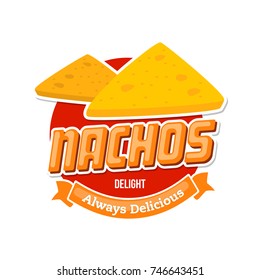 Fast food cafe badge.nachos takeaway dishes symbol. American, mexican and italian fast food design.  Vector Logo Illustration Template