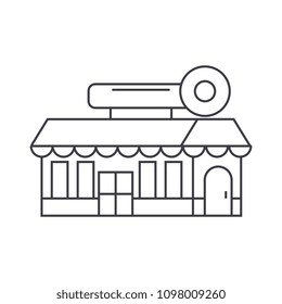 Fast food cafe building thin line icon concept. Fast food cafe building linear vector sign, symbol, illustration.