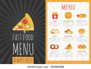 Fast food cafe menu. Vector illustration.