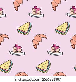 Fast food cake bakery sandwich seamless pattern background. Vector illustration design