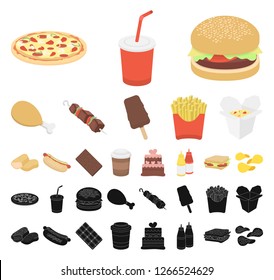 Fast food cartoon, black icons in set collection for design.Food from semi-finished products vector symbol stock web illustration.