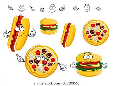 Fast Food Cartoon Characters Pepperoni Pizza Stock Vector (Royalty Free ...