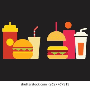 Fast food cartoon icon vector collection. Pizza, burger, chicken leg, hotdog, french fries, soda cup. Food and drink icon Unhealthy fast food classic nutrition concept vector illustration