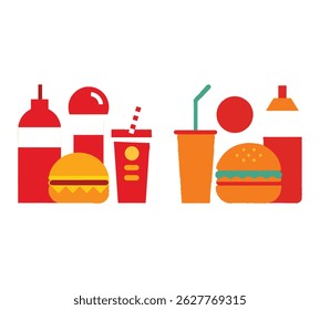 Fast food cartoon icon vector collection. Pizza, burger, chicken leg, hotdog, french fries, soda cup. Food and drink icon Unhealthy fast food classic nutrition concept vector illustration