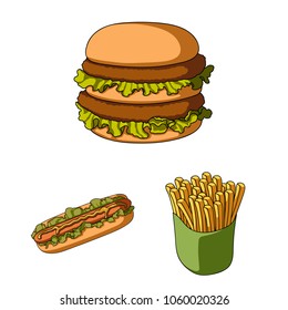Fast food cartoon icons in set collection for design.Food from semi-finished products vector symbol stock web illustration.