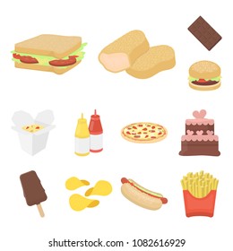 Fast food cartoon icons in set collection for design.Food from semi-finished products vector symbol stock web illustration.