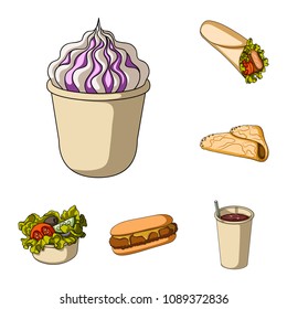 Fast food cartoon icons in set collection for design.Food from semi-finished products vector symbol stock web illustration.