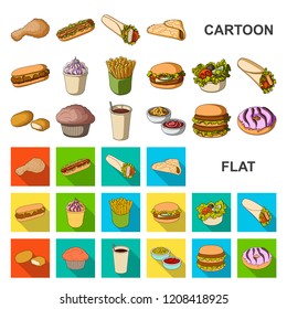 Fast food cartoon icons in set collection for design.Food from semi-finished products vector symbol stock web illustration.