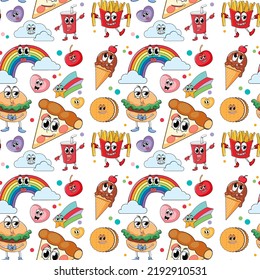 Fast food cartoon seamless pattern illustration
