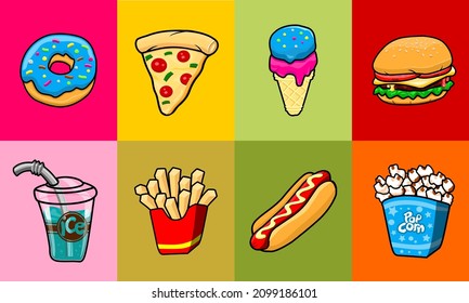 Fast Food Cartoon Set stock illustration