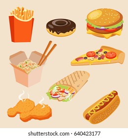 Fast food cartoon set vector illustration