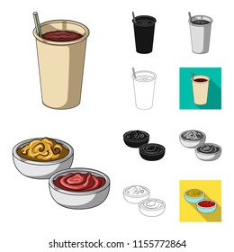 Fast food cartoon,black,flat,monochrome,outline icons in set collection for design.Food from semi-finished products vector symbol stock web illustration.