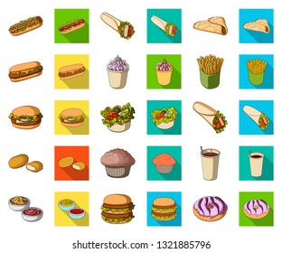Fast food cartoon,flat icons in set collection for design.Food from semi-finished products vector symbol stock web illustration.
