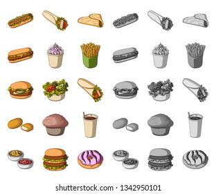 Fast food cartoon,mono icons in set collection for design.Food from semi-finished products vector symbol stock web illustration.