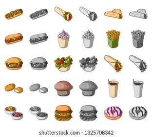 Fast food cartoon,monochrom icons in set collection for design.Food from semi-finished products vector symbol stock web illustration.