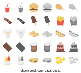 Fast food cartoon,monochrom icons in set collection for design.Food from semi-finished products vector symbol stock web illustration.
