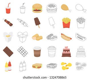 Fast food cartoon,outline icons in set collection for design.Food from semi-finished products vector symbol stock web illustration.