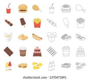 Fast food cartoon,outline icons in set collection for design.Food from semi-finished products vector symbol stock web illustration.