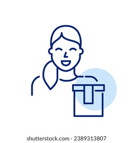 Fast food chain worker with take away paper bag. Pixel perfect icon