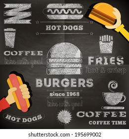 Fast Food Chalkboard Design. Menu Design. Vector Illustration.