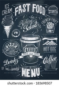 Fast food chalkboard design set svg