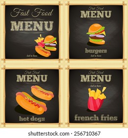Fast Food Chalkboard Set. Menu Design. Vector Illustration.