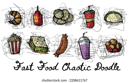 Fast Food Chaotic Lines Doodle