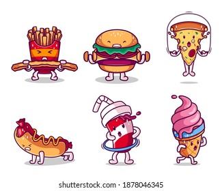 fast food character doing exercise collection