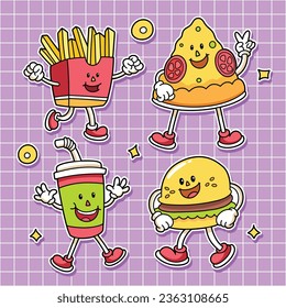 Fast food characters with hand drawn style