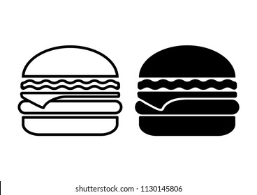 Fast food. Cheeseburger icon, outline and flat design. Vector illustration