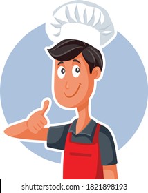 Fast Food Chef With Thumbs Up Doing OK Sign. Happy cook working for catering fast food restaurant
