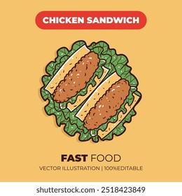 Ilustração de vetor de sanduíche de frango de fast food