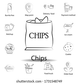 fast food chips outline icon. Set of food illustration icon. Signs and symbols can be used for web, logo, mobile app, UI, UX on white background