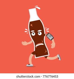 Fast Food Or Cola On The Run With Smartphone Health Concept Vector Illustration
