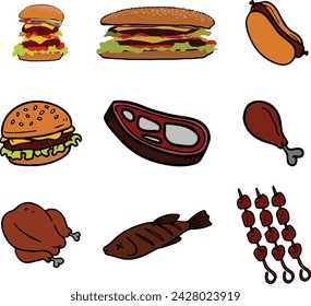 Fast Food Sammlung Brot und Fleisch