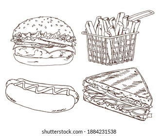 Fast Food Collection, burger, fries, hotdog, sandwich