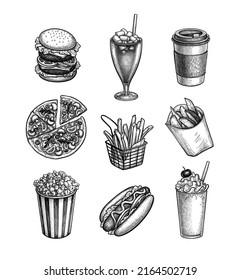Fast food collection. Hand drawn sketches.