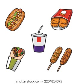 Fast Food Collection. Hand drawn Vector Illustration