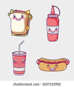 Fast food collection kawaii cartoons