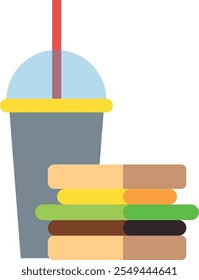 Fast food color icon. Sandwich and drink cup