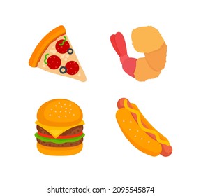 Fast food color icon set. Vector Fast food emoji illustration collection