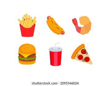 Juego de iconos de color de comida rápida. Recopilación de ilustraciones de emoji de comida rápida