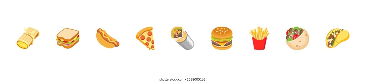 Fast food color icon set. Vector Fast food emoji illustration collection, vector 10 eps.